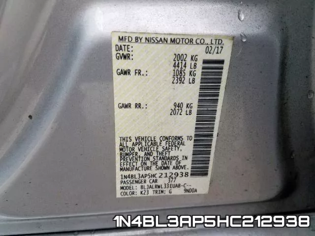 1N4BL3AP5HC212938 фото 2