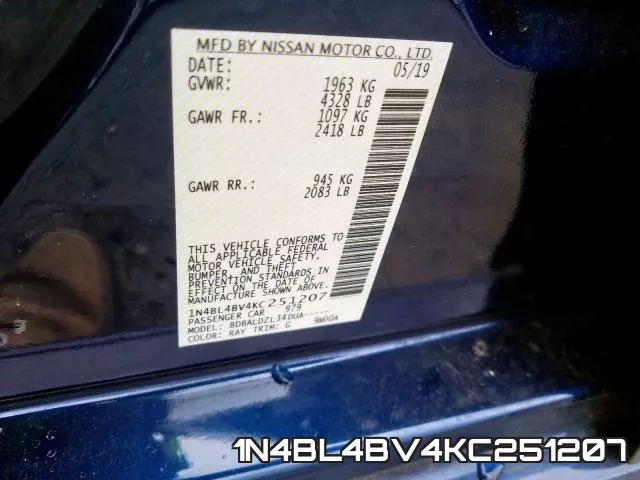 1N4BL4BV4KC251207 фото 2