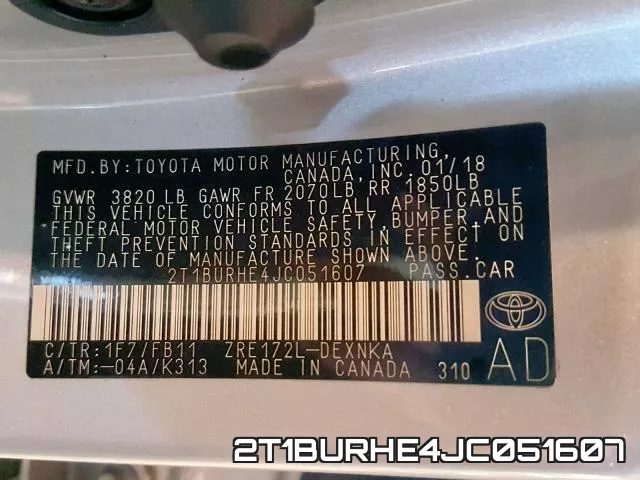 2T1BURHE4JC051607 фото 2
