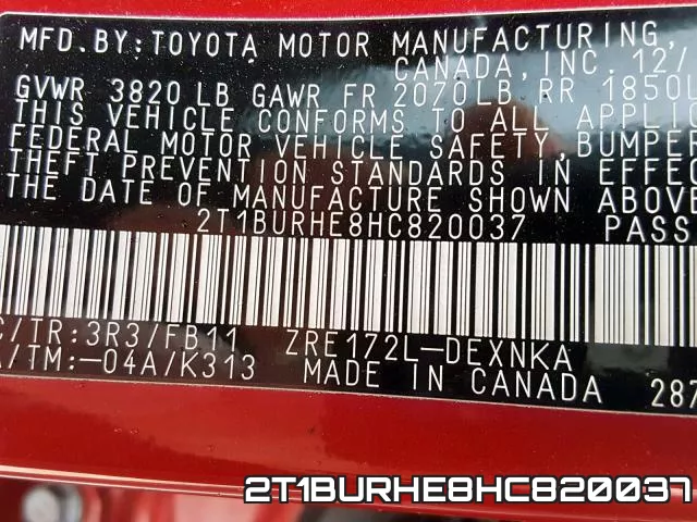 2T1BURHE8HC820037 фото 2