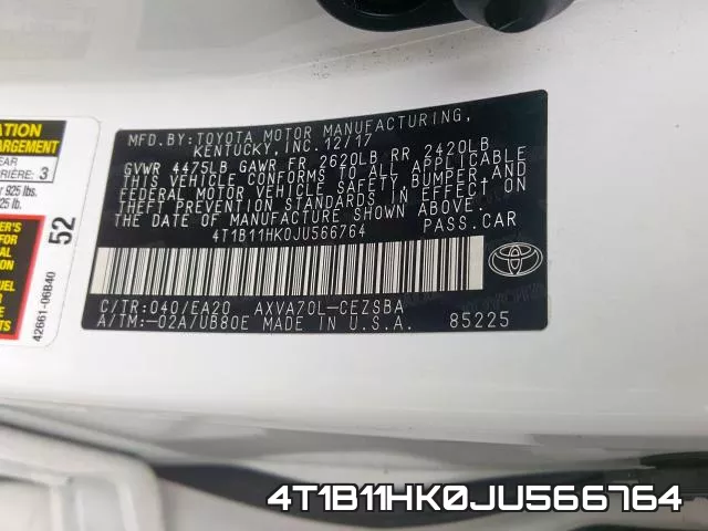 4T1B11HK0JU566764 фото 2