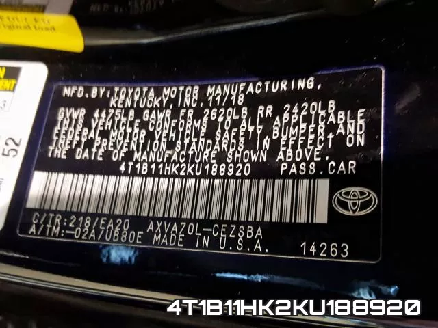 4T1B11HK2KU188920 фото 2