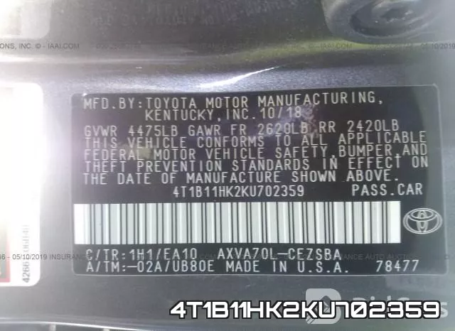 4T1B11HK2KU702359 фото 10