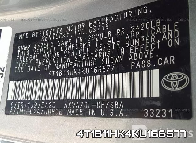4T1B11HK4KU166577 фото 10