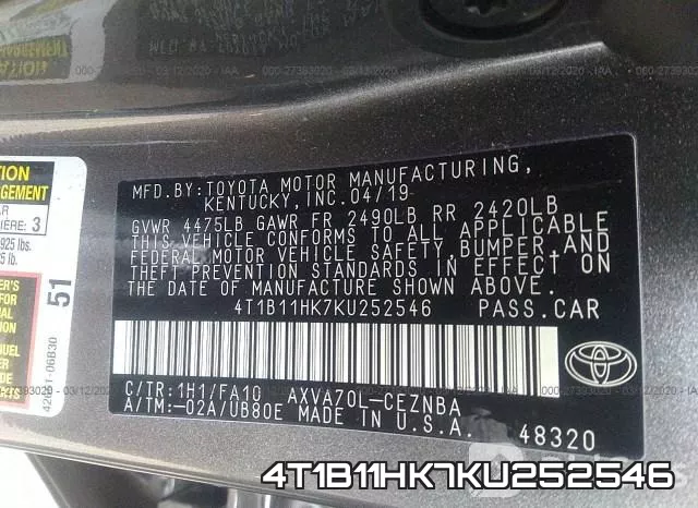 4T1B11HK7KU252546 фото 10