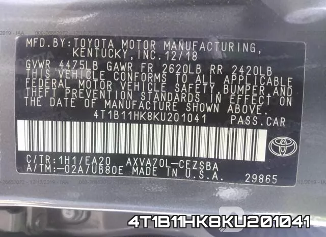 4T1B11HK8KU201041 фото 10