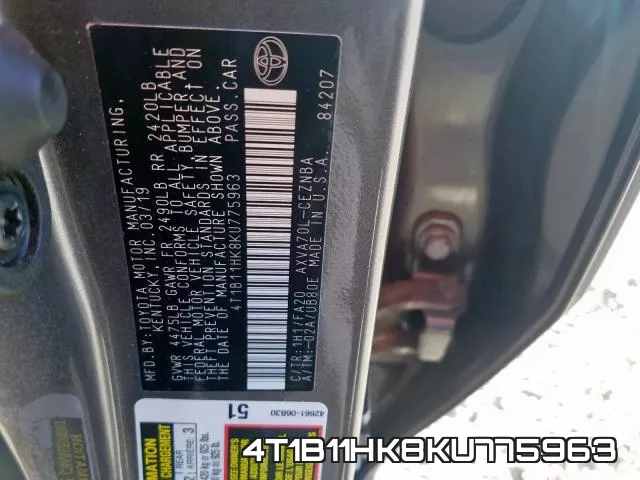 4T1B11HK8KU775963 фото 2