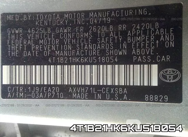 4T1B21HK6KU518054 фото 10