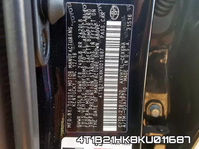 4T1B21HK8KU011687 фото 2
