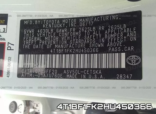 4T1BF1FK2HU450366 фото 10