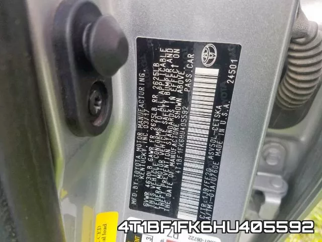 4T1BF1FK6HU405592 фото 2
