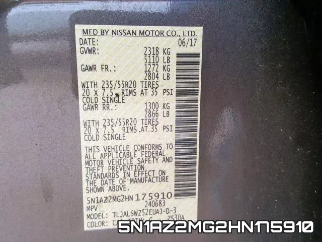 5N1AZ2MG2HN175910 фото 2