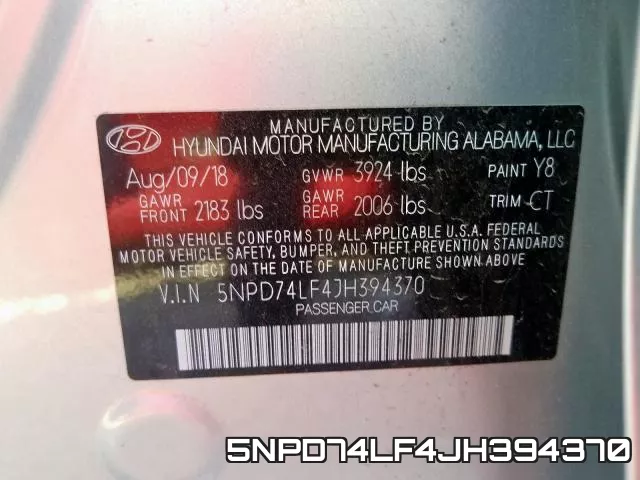 5NPD74LF4JH394370 фото 2