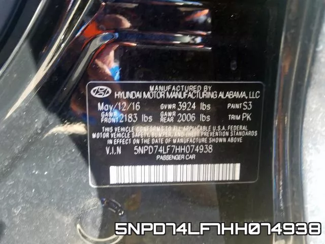 5NPD74LF7HH074938 фото 2