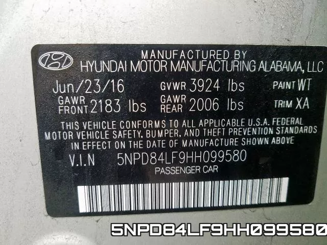 5NPD84LF9HH099580 фото 2