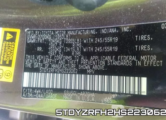 5TDYZRFH2HS223062 фото 10