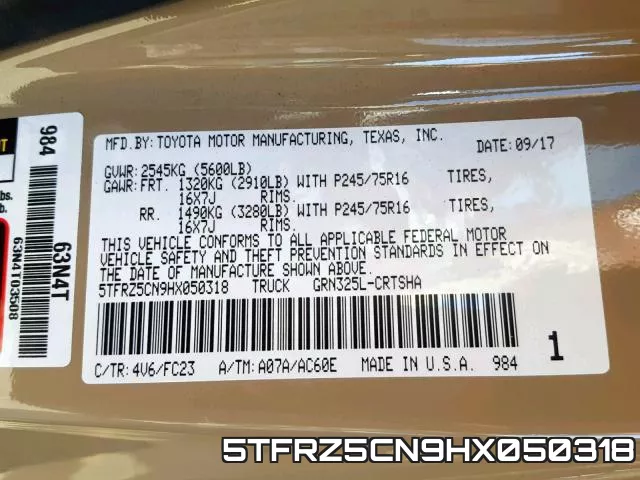 5TFRZ5CN9HX050318 фото 2