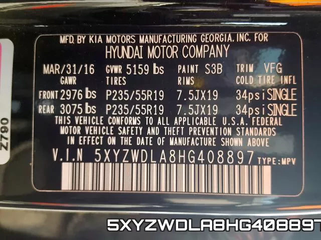 5XYZWDLA8HG408897 фото 2