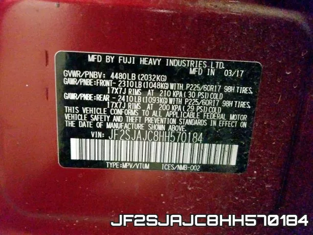 JF2SJAJC8HH570184 фото 2