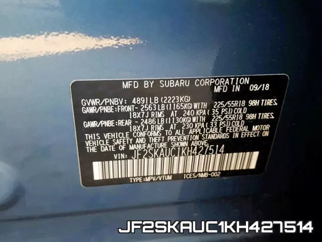 JF2SKAUC1KH427514 фото 2