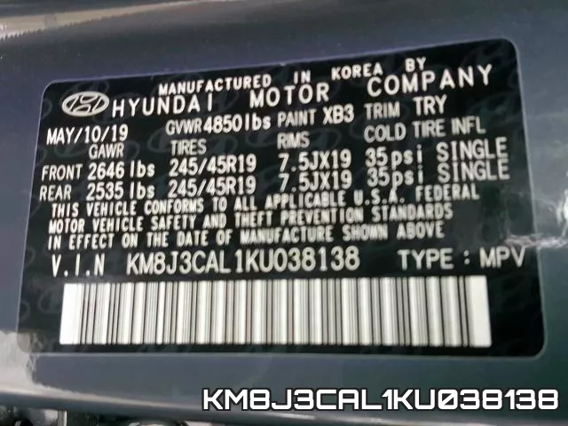 KM8J3CAL1KU038138 фото 2