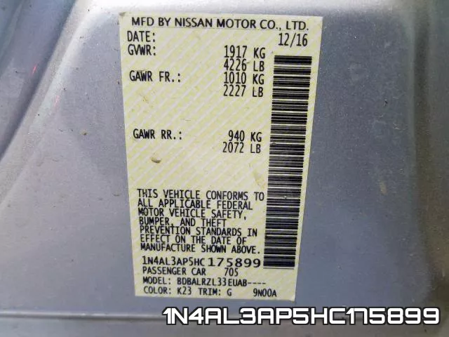 1N4AL3AP5HC175899 фото 2