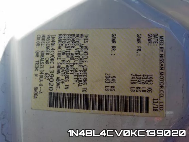 1N4BL4CV0KC139020 фото 2