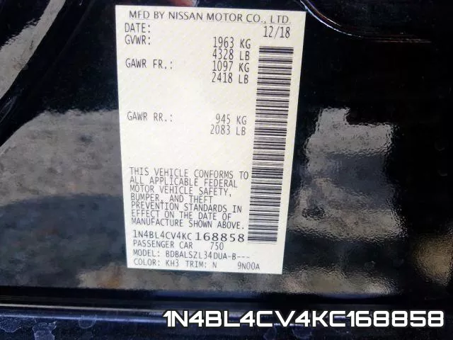 1N4BL4CV4KC168858 фото 2