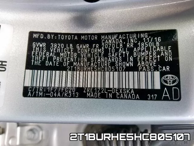 2T1BURHE5HC805107 фото 2