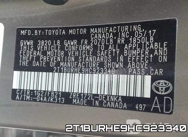 2T1BURHE9HC923340 фото 10