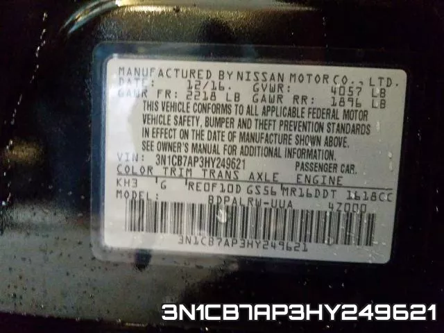 3N1CB7AP3HY249621 фото 2