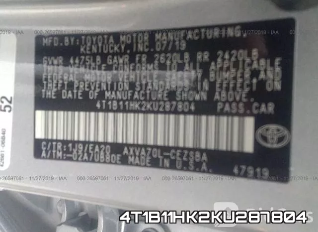 4T1B11HK2KU287804 фото 10