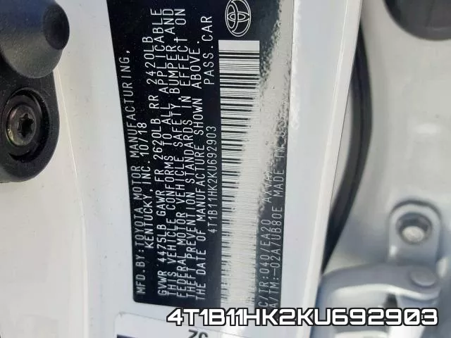4T1B11HK2KU692903 фото 2