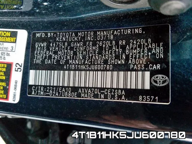4T1B11HK5JU600780 фото 2