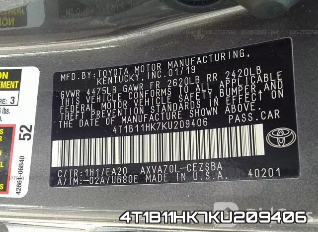 4T1B11HK7KU209406 фото 10