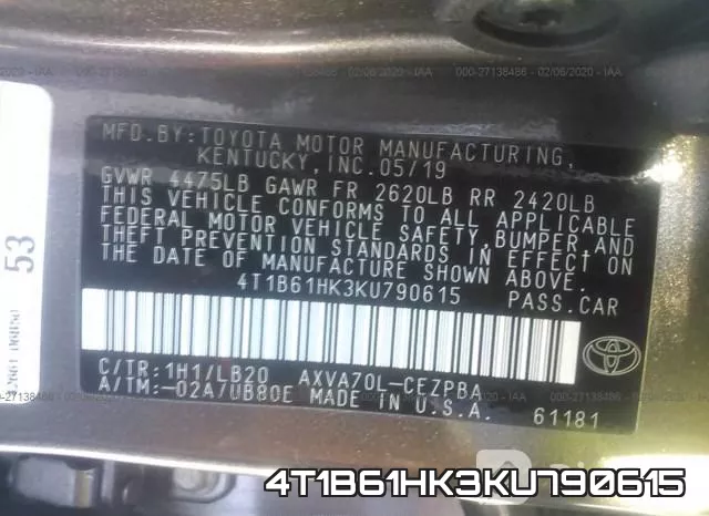 4T1B61HK3KU790615 фото 10
