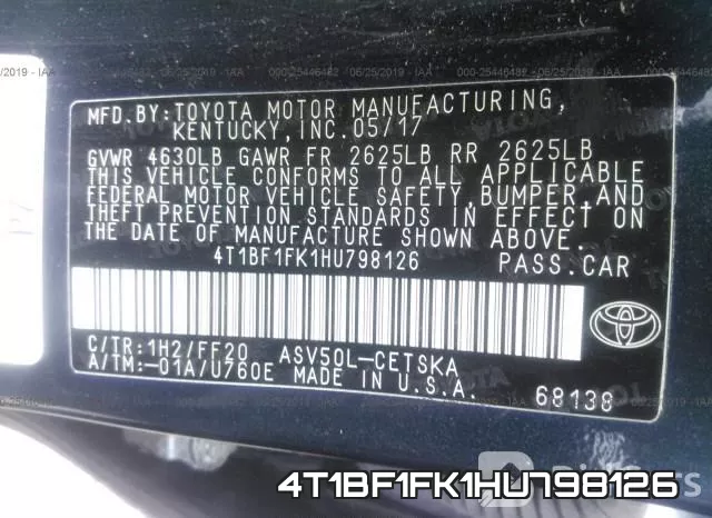 4T1BF1FK1HU798126 фото 10
