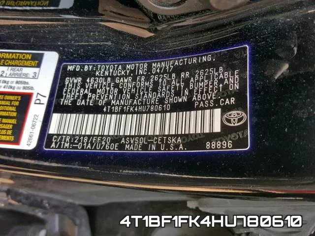 4T1BF1FK4HU780610 фото 2
