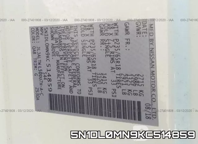 5N1DL0MN9KC514859 фото 10