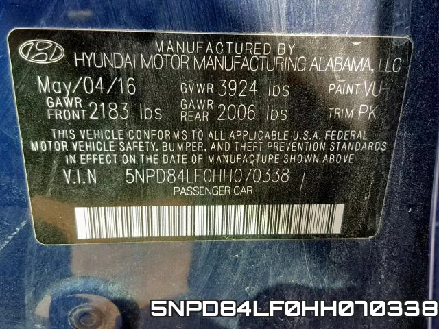 5NPD84LF0HH070338 фото 2