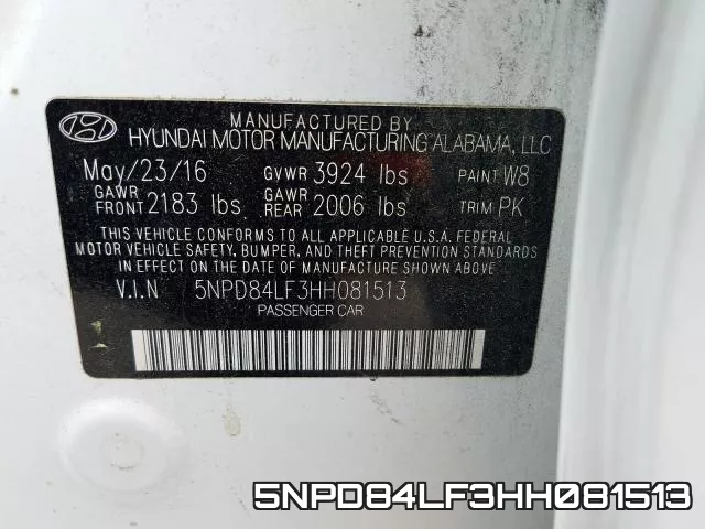5NPD84LF3HH081513 фото 2