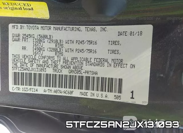 5TFCZ5AN2JX131093 фото 10