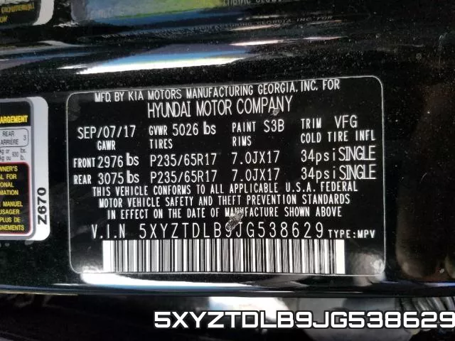 5XYZTDLB9JG538629 фото 2