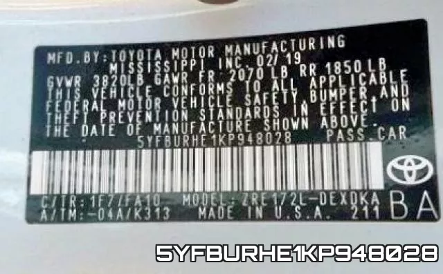 5YFBURHE1KP948028 фото 2