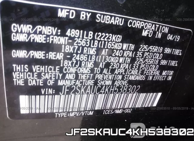 JF2SKAUC4KH538302 фото 10