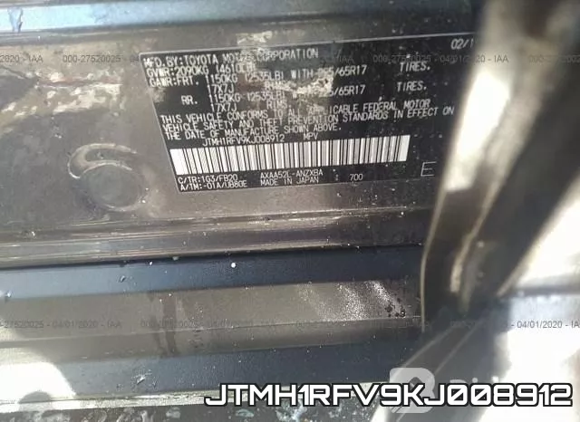 JTMH1RFV9KJ008912 фото 10