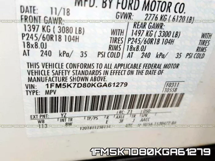 1FM5K7D80KGA61279 фото 2