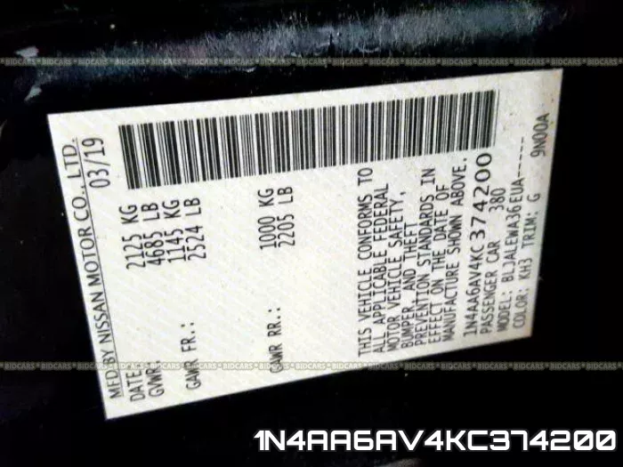 1N4AA6AV4KC374200 фото 2