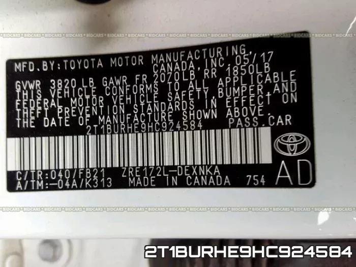 2T1BURHE9HC924584 фото 2