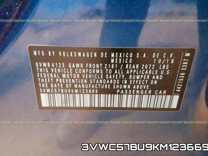 3VWC57BU9KM123669 фото 2